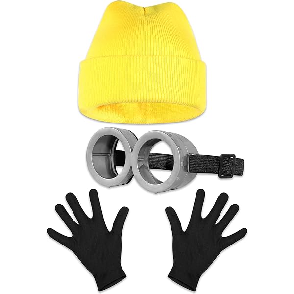 Kit Costume Halloween 4 Pièces - Bonnet Jaune, Lunettes, Bretelles, Gants, Pour Adulte Et Enfant, Cosplay
