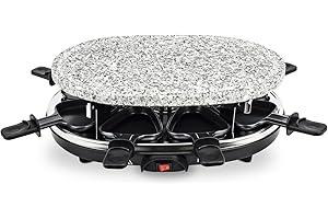 H.Koenig Appareil à raclette RP85 Multifonction 8 personnes Professionnel, Pierre Granit, Grill, Raclette Fromage Fondue, Accessoires 8 poêlons antiadhésifs, Plaque amovible, Facile à Nettoyer