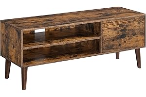 VASAGLE Mueble de TV, Mesa de TV, para televisores de hasta 55 Pulgadas, Largo de 120 cm, Centro de Entretenimiento, de Mediados de Siglo para Salón, Dormitorio, Marrón Rústico LTV120T01