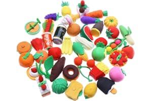 LOKIPA 40 Novelty Food Pencil Rubber Erasers Party Fruit Vegetable Erasers for Kid Party Bag Filler