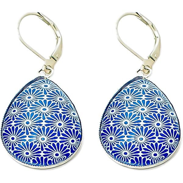 Boucles d'oreilles clip en émail vintage bleu marine et blanc