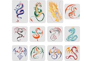 ‎FINGERINSPIRE FINGERINSPIRE Drachen-Schablonen aus Kunststoff, 12 Stück, zum Malen auf Holz, Boden, Wand und Fliesen