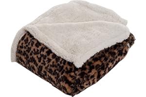 Lavish Home Sherpa Fleece Throw Blanket - 50x60-Inch Machine-Washable Reversible Throw - Fluffy Blankets for Couch, Chair, or Bed (Leopard)
