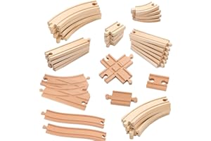 TOCLSIXZ 33 rieles de madera | con carril en S, cruce, suave, compatible con marcas ferroviarias | rieles de madera para 3 + niños (33 unidades)