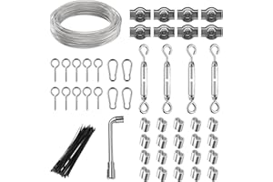 Ruesious 148Pcs kit Fune Acciaio inox,45m Φ2mm 304 cavo acciaio, Fune Tenditore, filo trellis kit per piante rampicanti,filo stendibiancheria per esterno,Tenda appesa,Per Appendere Lamp...