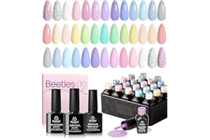 BEETLES GEL POLISH Beetles Gel Nail Polish - 20 Pcs Pastel Paradise Soak Off, Nude Gray Pink Blue Glitter Gel Polish Starter Kit with Glossy Matte Top Base Gel Coat Manicure Kit