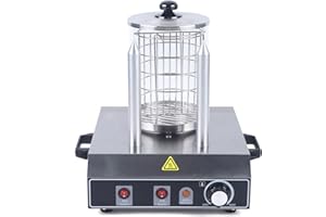ESTABETER Hot Dog Maker, 550 Watt, 2 Heizspieße, Temperaturregler 0-85 °C, Abmessungen (B x T x H): 30,5 x 32,5 x 35,5 cm，Edelstahlgehäuse,Profi Würstchenkocher, silber