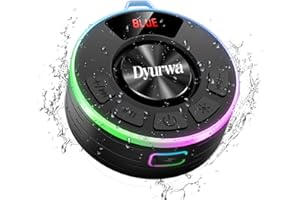 DYURWA Bluetooth Shower Speaker, IPX7 Waterproof Portable Speaker with Suction Cup, 10H Playtime, Wireless Mini Speaker for Bathroom with RGB Lights, Stereo Bass Built-in Mic, for Travel/Outdoor/Party/Beach