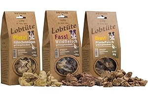 PETMAN Lobtüte Set - 50g Hähnchenmägen + 80g Pferdefleisch + 80g Wildfleisch - Hundefutter Snack - Proteinreiches Einzelfuttermittel für Hunde und Katzen, Barf-geeignet - Made in Germany