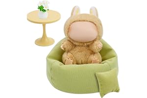 SDIDVIEXPERT Mini Bean Bag Chair for Labubu 15-17cm Dolls Seat Soft Cute Sofa with Pillow Table, and Plant Labubu Accessories Furniture Decoration for fans Collectors Green