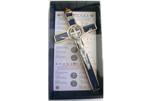 GTBITALY 10.004.21 Blaues Kreuz Gold Blue San Benedikt 20 cm Emaille mit Box Geschenk Saint Benedict Erstaunliche Schwangerschaft Kirche