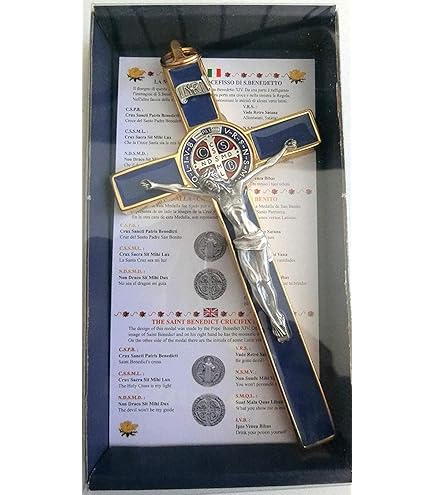 Kreuz San Benedetto 20 Cm - Emailliertes Braun Silber Kreuz Mit Geschenkbox