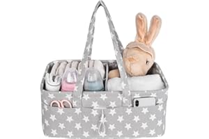 COMFORTNESS Baby Nappy Caddy - Nursery Storage Bin and Car Organizer for Diapers and Baby Wipes - Grey