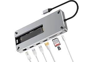 Reagle Koncentrator USB-C 10 w 1 z obudową M.2 SSD, 4K 60 Hz HDMI, 100 W PD, 10 Gbps USB 3.2 Gen 2, RJ45 Gigabit Ethernet, czytnik kart SD/microSD – kompatybilny z Windows, MacOS, Android, NVMe/SATA