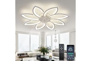 ycwdcz Ceiling Fans with Lights and Remote App, Low Profile Ceiling Fan Silent, Ceiling Fans with Lamps Modern Design, Dimmable, Memory Function, 6 Speeds, DC Motor, Summer/Winter Reversible, White