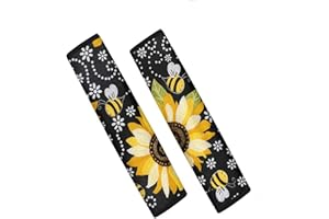 Dolyues Cute Striped Bee Sunflower Auto Seat Belt Pads for Kids Women Adults, All Season Universal, Car Seatbelt Strap Cover Harness Pads Black, Comfortable for Driving/Travling