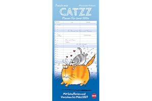 Catzz Planer für zwei 2026: Lustiger Wandplaner für zwei. Partnerkalender mit 2 Spalten. Terminkalender mit witzigen Cartoon-Katzen. Wandkalender für 2 Personen. (Familienplaner Heye)