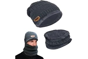 May Huang Wintermütze, Beanie Mütze und Schlauchschal, mit Fleecefutter Mütze Schal Sets, Wolle Strickmütze Wintermütze und Loop Schal für Herren und Damen