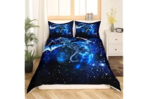 Loussiesd Galaxy Dragon Bettbezug 135x200 cm Kinder Chic Weltraum Sternenhimmel Bettwäsche Set Dschungeltiere Drachen Bettwäsche für Jungen Kinder Teens Schlafzimmer Dekor Blau Schwarz Betten Set