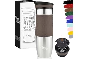 Milu kubek termiczny do kawy, 370 ml, 450 ml – 100% szczelności – ze stali szlachetnej – kubek do samochodu z podwójną ścianką izolacyjną – kubek podróżny (brązowy, 450 ml)