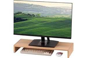 KIRIGEN Soporte de Monitor de Madera Soporte de Escritorio de Madera para PC/Laptop/TV Impresora Monitores Brazos y Soportes de Monitor Elevador de Escritorio Longitud 59cm Color Natural