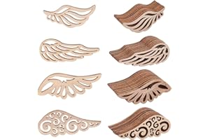 OLYCRAFT 80 piezas de recortes de madera con alas de madera ahuecadas para adornos de madera, recortes de madera sin terminar para manualidades, decoración de bricolaje, 4 estilos