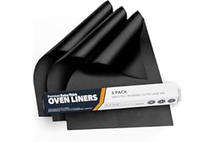 Linda's Essentials Extra Large Oven Liners for Bottom of Oven (3 Pack) - Universal Non-Stick Liner for Fan Assisted Cooking, 58.4 x 41.3 cm Kitchen Protector Sheets, Save Time & Clean Easily (Black)