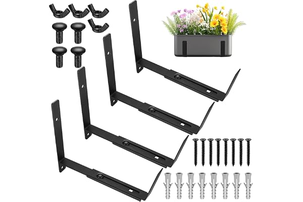 Lot de 4 supports de jardinière réglables de 15 à 30 cm pour rebord de fenêtre, balcon, balustrade, support de suspension extérieur pour clôture, balcon, terrasse