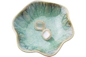 CavspkArt Ceramic Jewelry Dish, Decorative trinket Tray, Small Ring dish, Trinket Key tray, Jewelry Plate, Key Bowl, Ceramic trinket dish Gift for Women and Girls (Green)