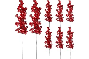 EXCEART 8pcs Artificial Red Berry Stems Fake Winter Holly Berries Craft Picks Floral Arrangement for Christmas Tree DIY Garland Holiday Wreath Ornaments Wedding Home Decor Red