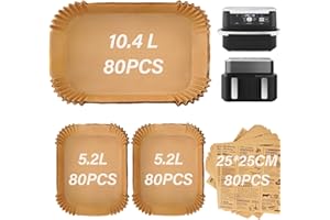 SdreMelo Papier Cuisson pour Ninja 10.4L 320 Pièces Papier Cuisson Air Fryer Paper Cuisson Liner Qualité Alimentaire 10.4L Dual Zone 5.2L Papier Sulfurisé pour Ninja Foodi Flex AF500EU/AF500EUCP (320)