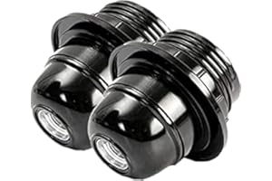 ART DECO EMPORIUM (2 Pack) Edison Screw (E27) Lampholder (Light Bulb Holder) in Black Bakelite with Shade Ring and 10mm Threaded Entry