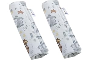 Medi Partners Gurtpolster Kinder 2 Stück Autogurt Polster Gurtschutz für Auto - 17x22cm 100% Baumwolle Minky Schulterpolster Kids Gurt Schutz Sicherheitsgurt (Reh mit graue Minky)