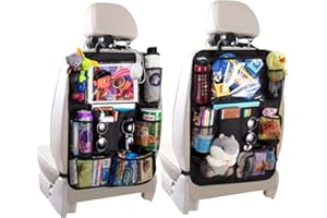 VSTARNER 2 Pcs Organisateur de Voiture, MingL Organisateur Pour Voiture,Protecteur de Siège Arrière Kick Mat, Support Pour IPad Transparent et 9 Poches Pour Faciliter Rangement des Jouet/Livre/Bouteille etc.