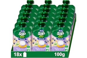 Hero Solo - Bolsitas Ecológicas de Plátano, Arándanos, Yogur y Avena, Ricas en fibra, Sin Conservantes, Aditivos, Aceite de Palma ni Azúcares Añadidos, A Partir de los 6 Meses - Pack de 18 x 100 g