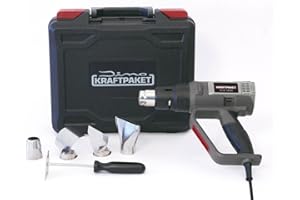 Dino KRAFTPAKET Pistola ad Aria Calda Fai da Te, 2000 W (10 (3 + 7), Livelli di Temperatura: 50 – 600 °C, Aria: 250 – 500 l/min), Ventola ad Aria Calda con Elemento riscaldante Mica, Pistola Termica