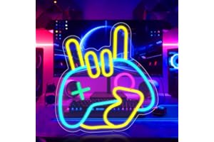 HOTUT Panneau Neon, Néon LED Lampe Enseignes Lumineuses Gamepad Neon, Néons combinant gestes et manettes de jeu, Lumineuse Neon Alimentée par USB Décoration Murale pour Salle de Jeu, Chambre,Bar