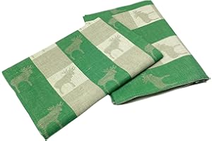 ‎GER3AS Ger3as 2er-Set: Gourmet Geschirrtücher Küchenhandtücher (Leinen/Baumwolle) Handtücher Tücher 50x70 cm Halbleinen Stonewashed Jacquard oder Bedruckt Geschirrtücher (Jacquard-Handtuch Elch GRÜN)