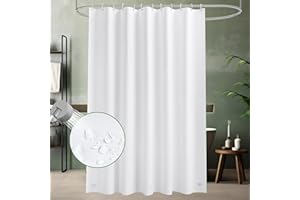 AooHome Duschvorhang 180X200 Weiß, Badvorhang mit 12 Duschvorhangringe aus Kunststoff Wasserdicht Antischimmel mit 3 Gewichtssteine für Badewanne Dusche Badezimmer