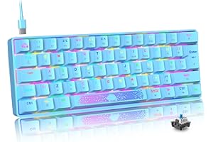 MAGIC-REFINER 60% Mechanical Keyboard Blue Switch, UK Layout Compact 62 Key USB C Wire RGB Backlit Effects Ergonomic Gaming Keyboard Rainbow LED Backlight Compatible With PS4,Xbox,PC,Laptop,MAC - Blue