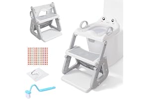 ZUSUZU Reducteur Toilette Enfant avec Marche,Stabiliser Rehausseur Toilette Enfant avec Structures Triangulaires,Adaptateur Toilette pour Enfants Garçons et Filles,Antidérapant et Pliable,Gris