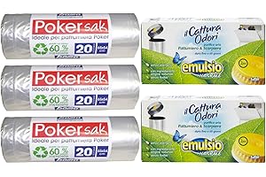 VO DESIGN bama poker sak, Sacchetti Pattumiera, 60x65 cm, 3 Confezioni da 20 Sacchi più Omaggio Buste assorbi odori per pattumiere