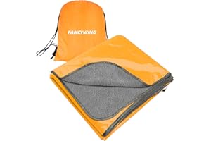 FANCYWING Hooded Stadium Blanket, Waterproof & Windproof Camping Blanket, Large Warm Fleece Outdoor Mat for Picnic, Sports, Beach, Concerts, Car, Dogs, Travel, Indoor Portable (79x56 Inches) Orange