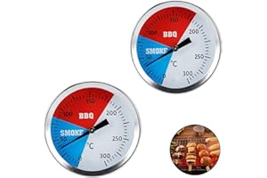 Termómetro para barbacoa Guador BBQ 2 piezas de indicador de temperatura para asar al aire libre Termómetro de humo de acero inoxidable Apto para todas las parrillas, ahumadores y carritos