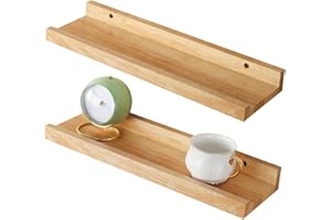 YheenLf Ripiani da Parete, Set di 2 Mensola Galleggianti, Lunghezza 40cm, con Bordi Alti, per Cornici Fotografie, Decorazioni, Spezie, per Cucina, Soggiorno, Naturale