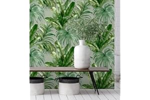 GAULAN - 676368 Papier Peint Vinyle Tropical lessivable Feuille Plantes à l'huile texturé 3D Vert Gris pour Mur Salon Cuisine Bain Chambre Meuble Salle - Rouleaux de 10 m x 1,06 m