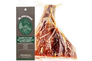 7 BELLOTAS 7B PREMIUM Jambon 50% Race Ibérique | Fabriqué à partir de Porcs Ibériques Nourris aux Céréales et Processus de Curation Naturelle | Jamon De Cebo De Campo Iberica | 36 Mois (Désossé + 1,0 Kg.)