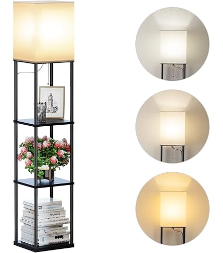 Lindby vloerlamp Zinia, zwart, plank, USB-aansluiting