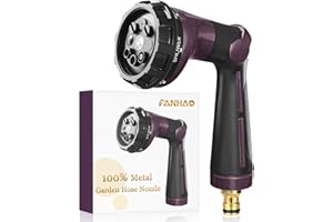 FANHAO Hose Pipe Spray Gun Heavy Duty,100% Metal Garden Hose Gun with 8 Spray Patterns,High Pressure Hose Nozzle Thumb Control On Off Valve for Lawn & Plant Watering,Car & Pet Washing - Bronze