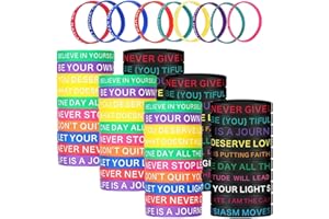 BOSOIRSOU 60 Pieces Rubber Bracelets with Motivational Quotes, Inspirational Silicone Bracelets 5.8cm Diameter Unisex Elastic Bracelets for Men Women Party Supplies